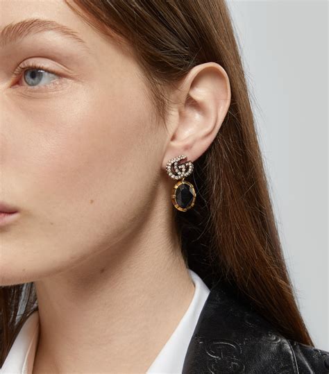 gucci crystal-embellished double g earrings|gucci double g hoop earrings.